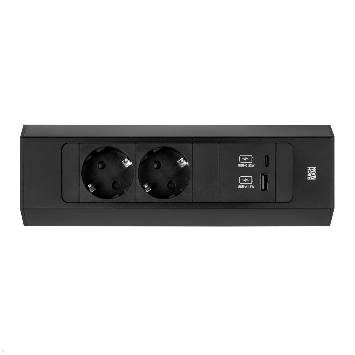 Bachmann CASIA 2 2x Steckdose 1x USB-Charger A/C (932.102) schwarz, kurz, Montage quer Bachmann CASIA 2 2x Steckdose 1x USB-Charger A/C (932.102) schwarz, kurz, Montage quer