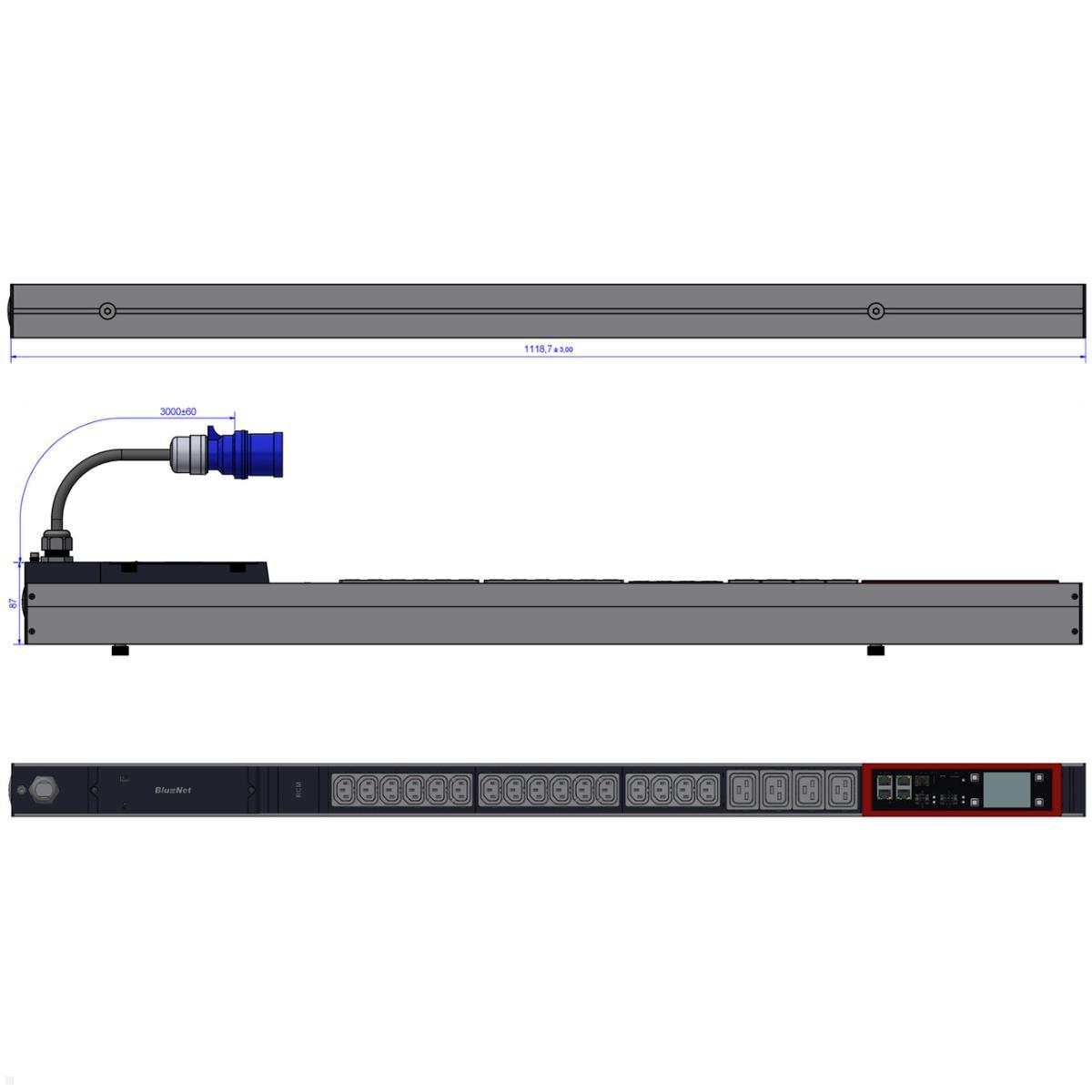 Bachmann BN PRO Metered RCM – 16A Rack PDU mit 16xC13 / 4xC19 & Display (BM0015588), Maße