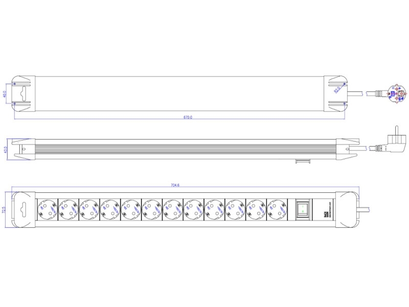 Bachmann CONNECTUS 12x Schutzkontaktsteckdose, 1x Schalter (330.103) Zeichnung Bachmann CONNECTUS 12x Schutzkontaktsteckdose, 1x Schalter (330.103) Zeichnung