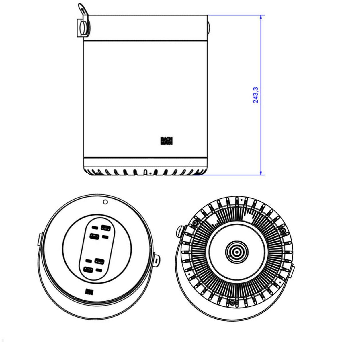 Bachmann MOV:E Power Unit 4x USB A/C Charger mit Schloss Adapter, weiß (BM0011025), Maße Bachmann MOV:E Power Unit 4x USB A/C Charger mit Schloss Adapter, weiß (BM0011025), Maße