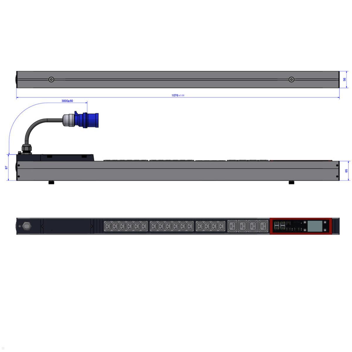 Bachmann BN PRO Metered – 16A Rack PDU mit 16xC13 / 4xC19 & Display (BM0015587) Maße
