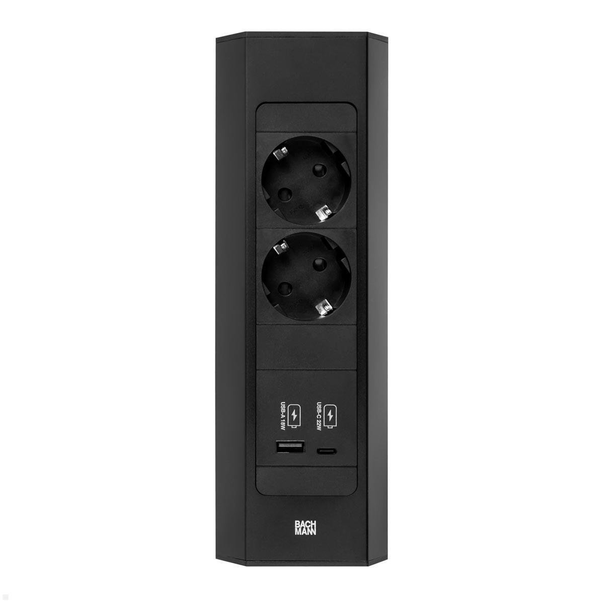 Bachmann CASIA 2 2x Steckdose 1x USB-Charger A/C (932.102) schwarz, kurz, Montage hochkant Bachmann CASIA 2 2x Steckdose 1x USB-Charger A/C (932.102) schwarz, kurz, Montage hochkant