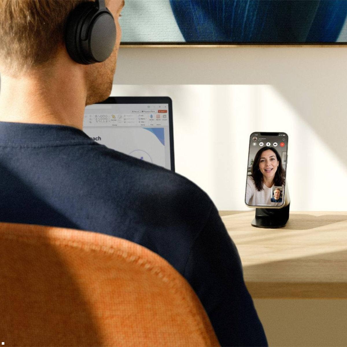 Bachmann NANO Tischsteckdose mit USB-C 45W, Qi2 Wireless Charger, 2 m, schwarz (BM0030779), kabellos laden Smartphone
