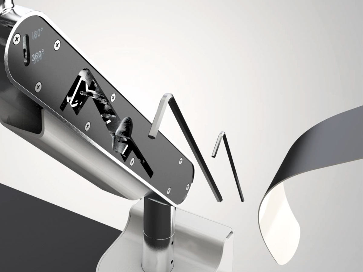 Bachmann ZG1 Monitorhalterung weiß + Desk 2 Alu BLACK Anschlussfeld Werkzeuge im Arm Bachmann ZG1 Monitorhalterung weiß + Desk 2 Alu BLACK Anschlussfeld Werkzeuge im Arm