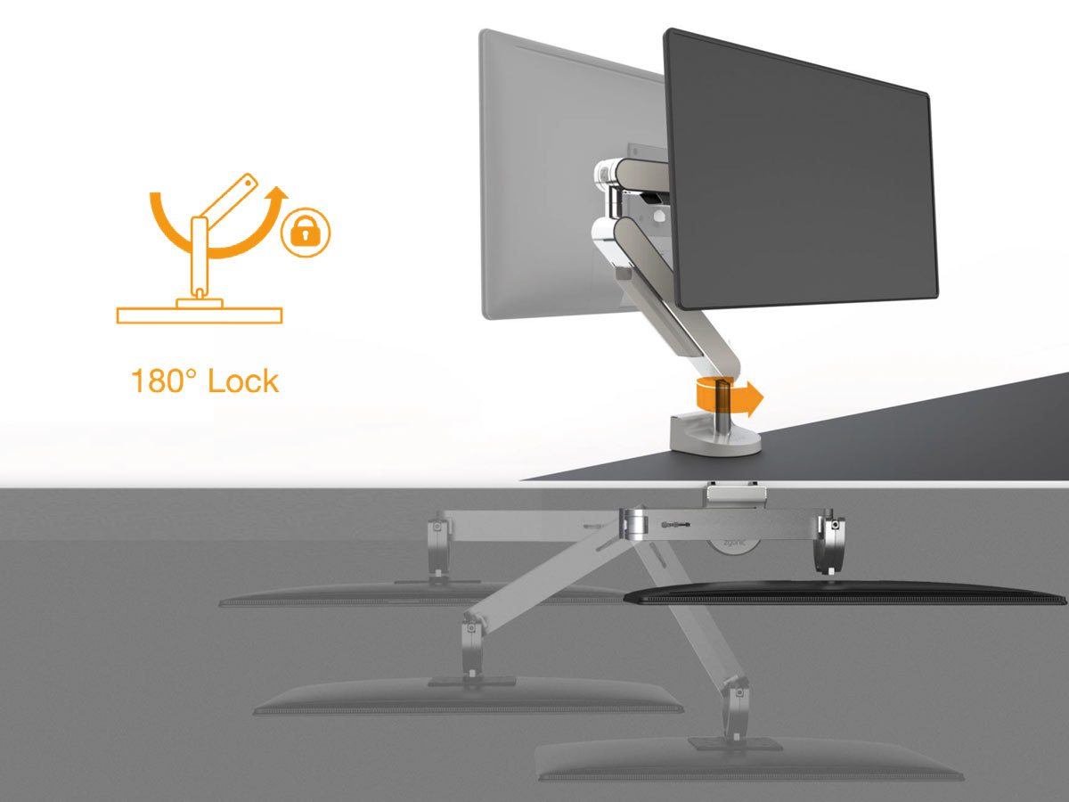 Bachmann ZG1 Monitorhalterung weiß + Desk 2 Alu BLACK Anschlussfeld mit Drehfunktion Bachmann ZG1 Monitorhalterung weiß + Desk 2 Alu BLACK Anschlussfeld mit Drehfunktion