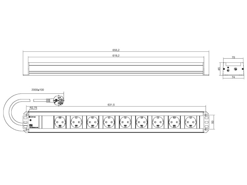 Bachmann Handwerkerleiste 9x Schutzkontaktsteckdose (300.001) Zeichnung Bachmann Handwerkerleiste 9x Schutzkontaktsteckdose (300.001) Zeichnung