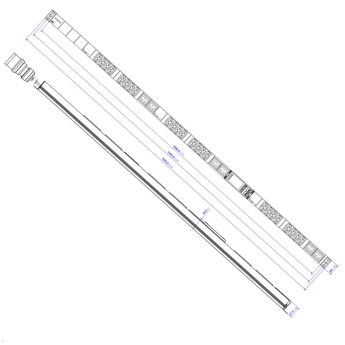 Bachmann BN ESSENTIAL Metered - 16/5p Rack PDU mit 24xC13, 6xC19 & Display (BM0024223), Maße