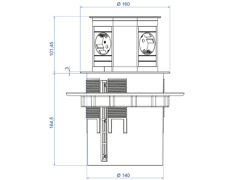 Bachmann 904.011 LIFT 2x Schuko 2x CAT6 2x USB Maße