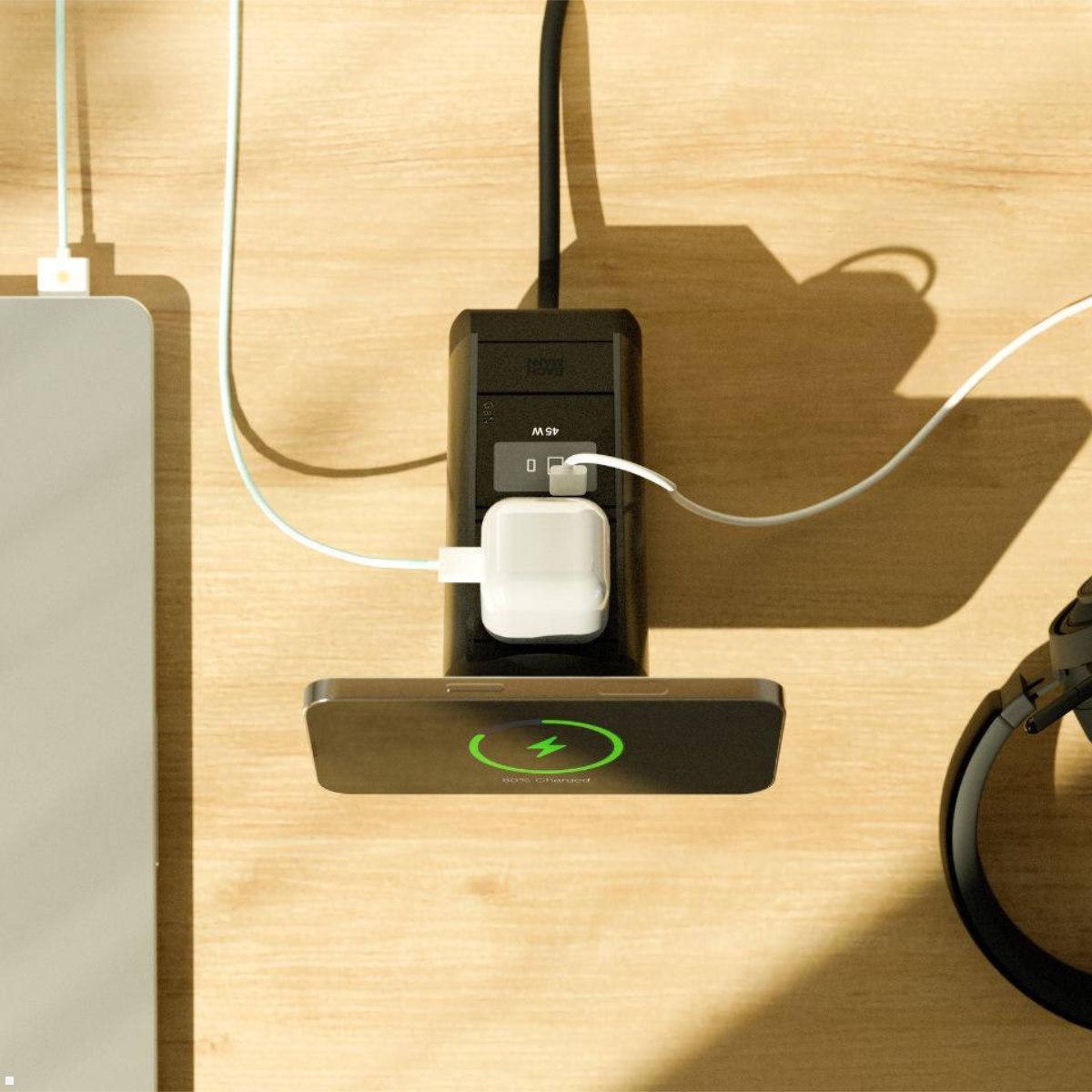 Bachmann NANO Tischsteckdose mit USB-C 45W, Qi2 Wireless Charger, 1 m, schwarz (BM0030781), USB-C 45W Charger