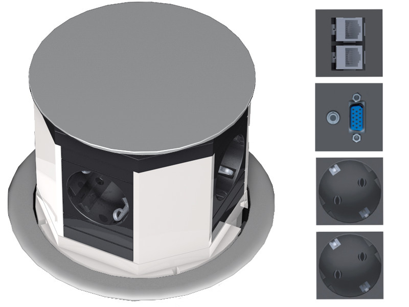 Bachmann 904.010 LIFT 2x Schuko 2x CAT6 1x VGA silber