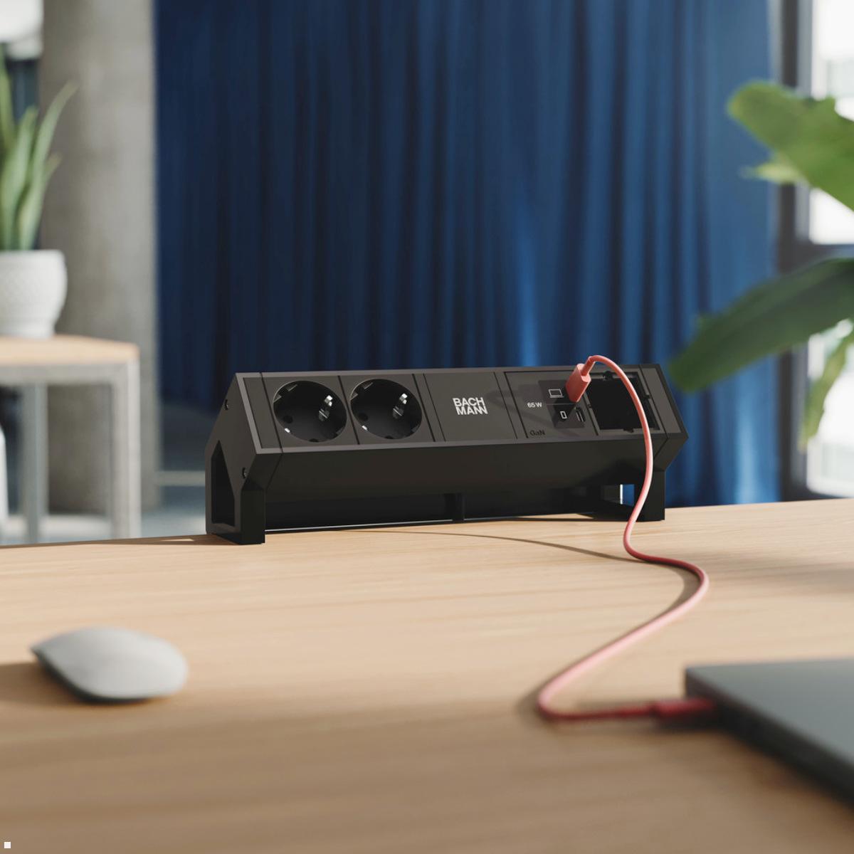 Bachmann DESK 2 Steckdosenleiste USB C/C 65W, schwarz (BM0024275), Tischanschlussfeld
