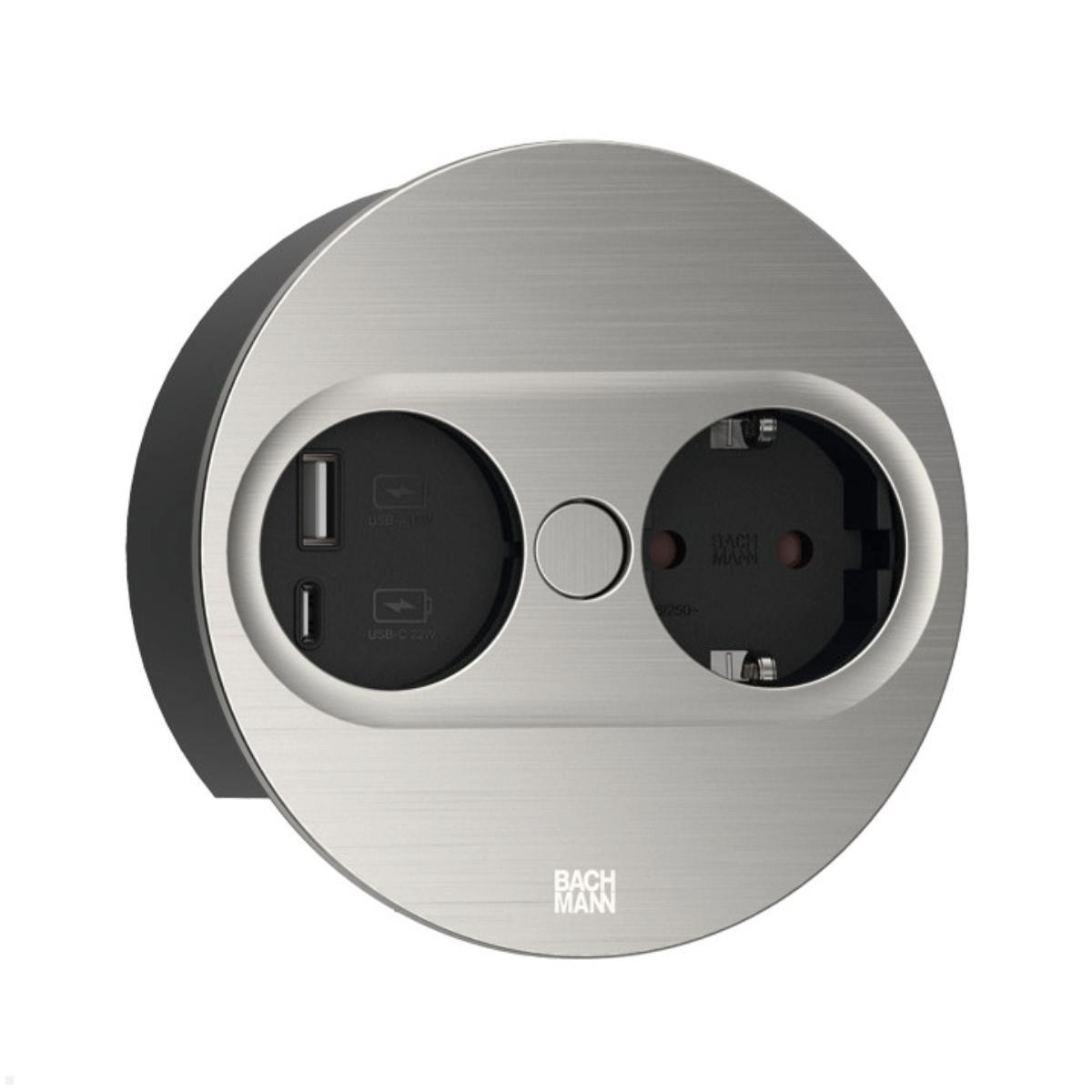 Bachmann TWIST 2 1x Steckdose 1x USB-Charger A/C, rund (946.004) Edelstahl-Optik Bachmann TWIST 2 1x Steckdose 1x USB-Charger A/C, rund (946.004) Edelstahl-Optik