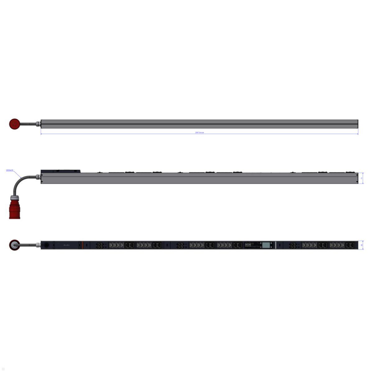 Bachmann BN PRO M+ Metered RCM – 32A Rack PDU mit 24xC13 12xCombo 6xMCB, 3,0m CEE 32A/5p (BM0024764), 36 Ausgänge PDU