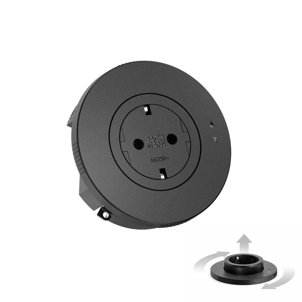 Bachmann PIX UP versenkbare Einbausteckdose, 19 mm Einbautiefe, 2 m, schwarz (BM0031090)