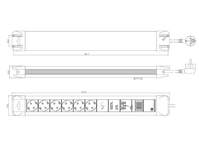 Bachmann CONNECTUS 6x Steckdose, 1x Schalter, NF / FF (330.105) Zeichnung Bachmann CONNECTUS 6x Steckdose, 1x Schalter, NF / FF (330.105) Zeichnung