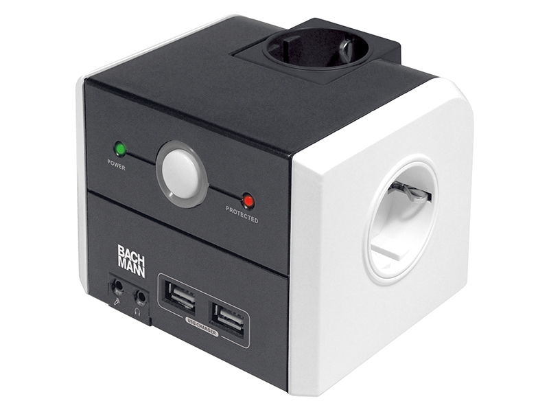 Bachmann Powercube 2x USB-Charger 3x Schutzkontaktsteckdosen mit Überspannungsschutz (335.051)