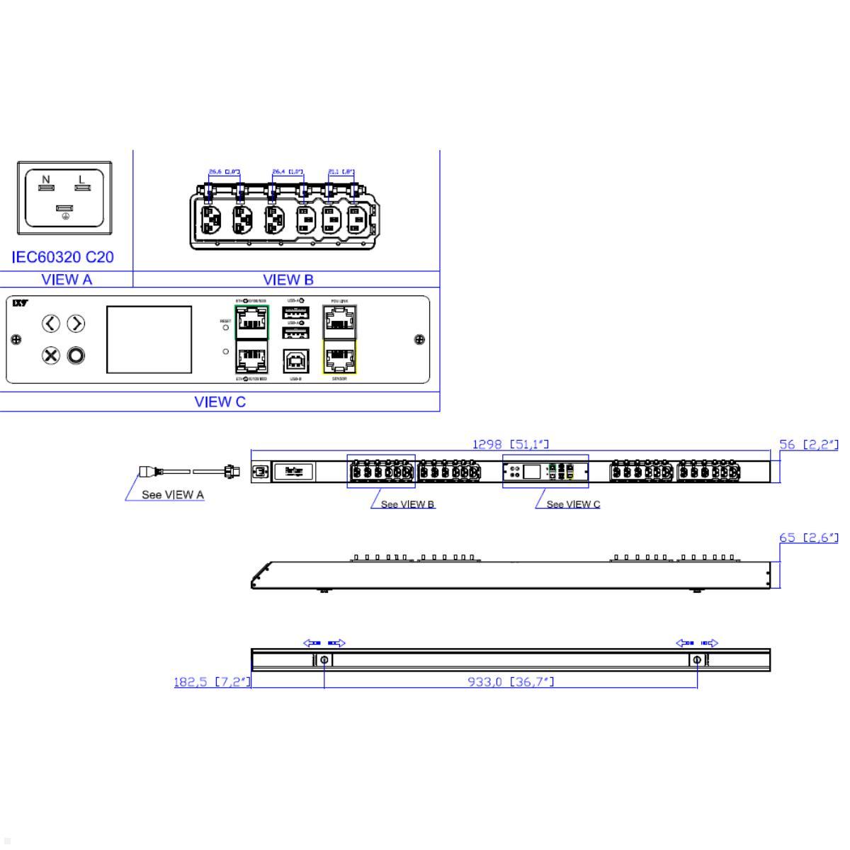 Legrand Raritan iX Rack-PDU 0U mit 12xC13 / 12xCX, 1-phasig 100-240V 16A, Input Metered (PX4-13A8C-C8E7A0), Input Metered PDU Serverschrank