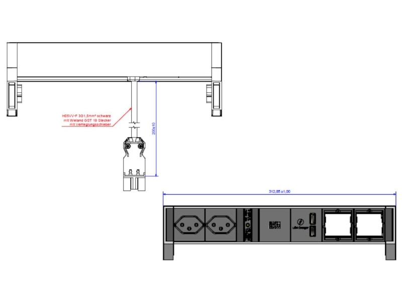 Bachmann DESK 2 2x Steckdose CH, 1x USB, 2x Custom Modul, weiß (902.230) Maße Bachmann DESK 2 2x Steckdose CH, 1x USB, 2x Custom Modul, weiß (902.230) Maße