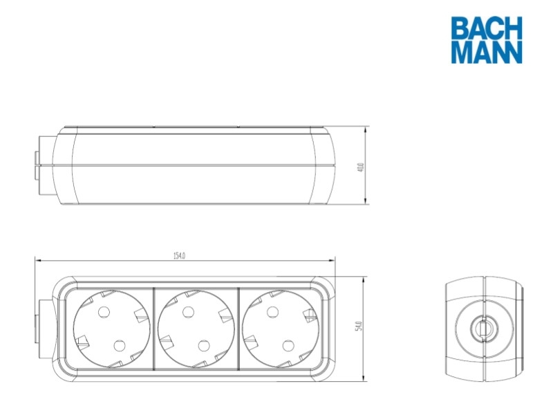 Bachmann SELLY 3-fach Steckdosenleiste mit 3m Zuleitung, weiß 387.271S Zeichnung Bachmann SELLY 3-fach Steckdosenleiste mit 3m Zuleitung, weiß 387.271S Zeichnung