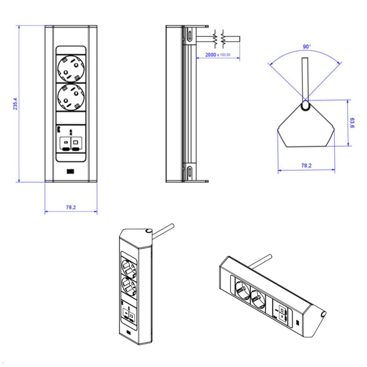 Bachmann CASIA 2 2x Steckdose 1x USB C/C 45W (BM0023176), Eckmontage