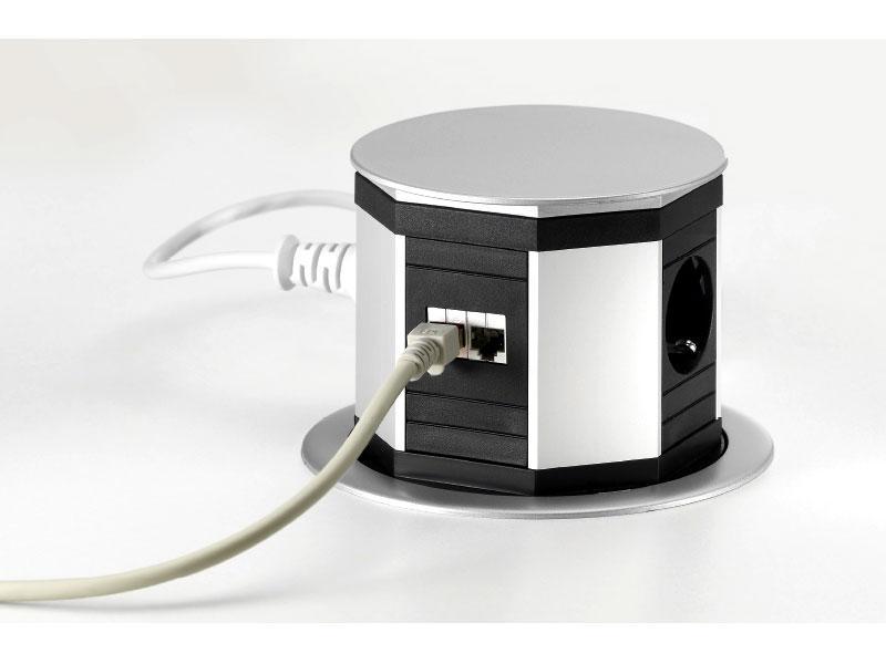 Bachmann LIFT 1x Steckdose 2x CAT6 1x VGA Miniklinke 1x HDMI (904.052), silber Versenkbares Anschlussfeld