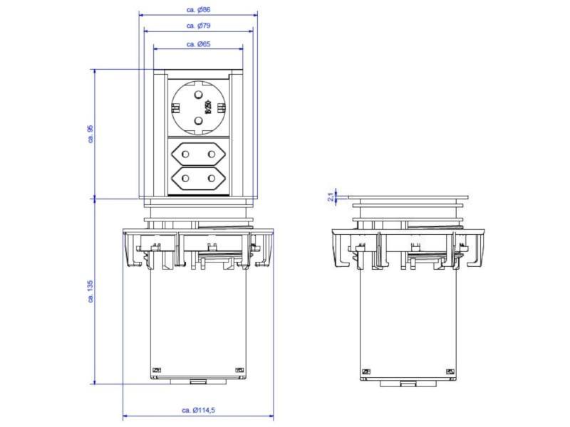 Bachmann ELEVATOR 1x Steckdose 2x Euro (928.003) Maße Bachmann ELEVATOR 1x Steckdose 2x Euro (928.003) Maße
