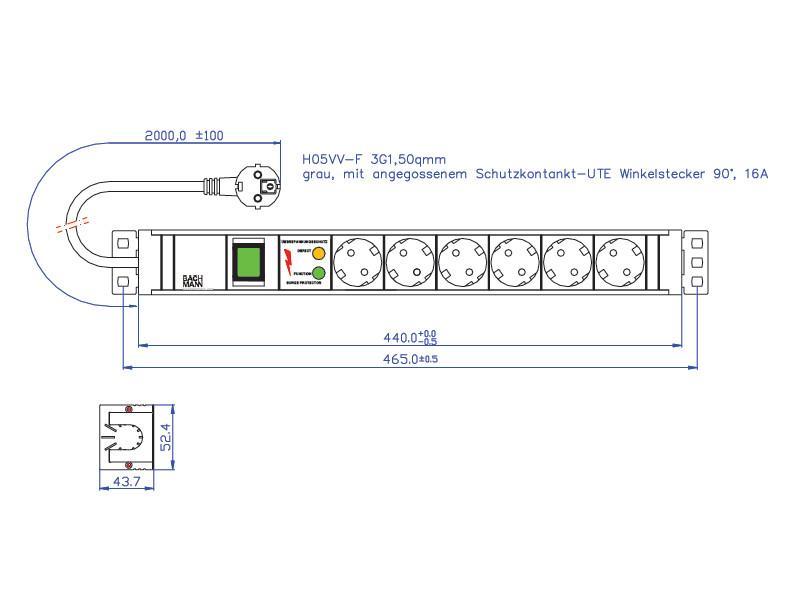 Bachmann IT PDU 19Zoll Steckdosenleiste 6x Steckdose 1x Schalter ÜSE (333.605) Maße Bachmann IT PDU 19Zoll Steckdosenleiste 6x Steckdose 1x Schalter ÜSE (333.605) Maße