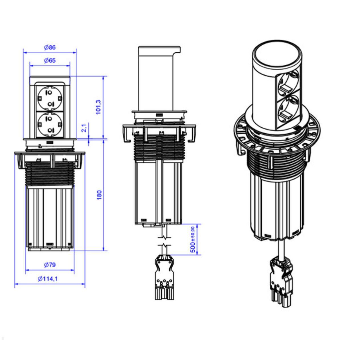 Bachmann ELEVATOR 2 Steckdose versenkbar Schwarz matt – IP44 Spritzwasserschutz