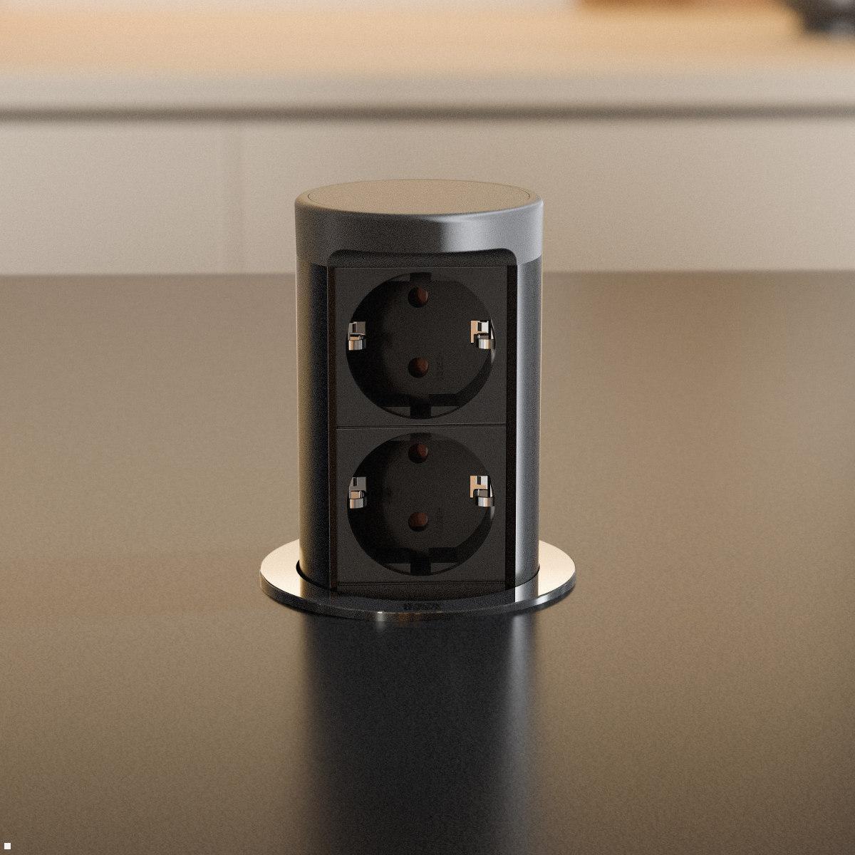 Bachmann ELEVATOR 2 versenkbare Küchensteckdose 2-fach – Einbauansicht