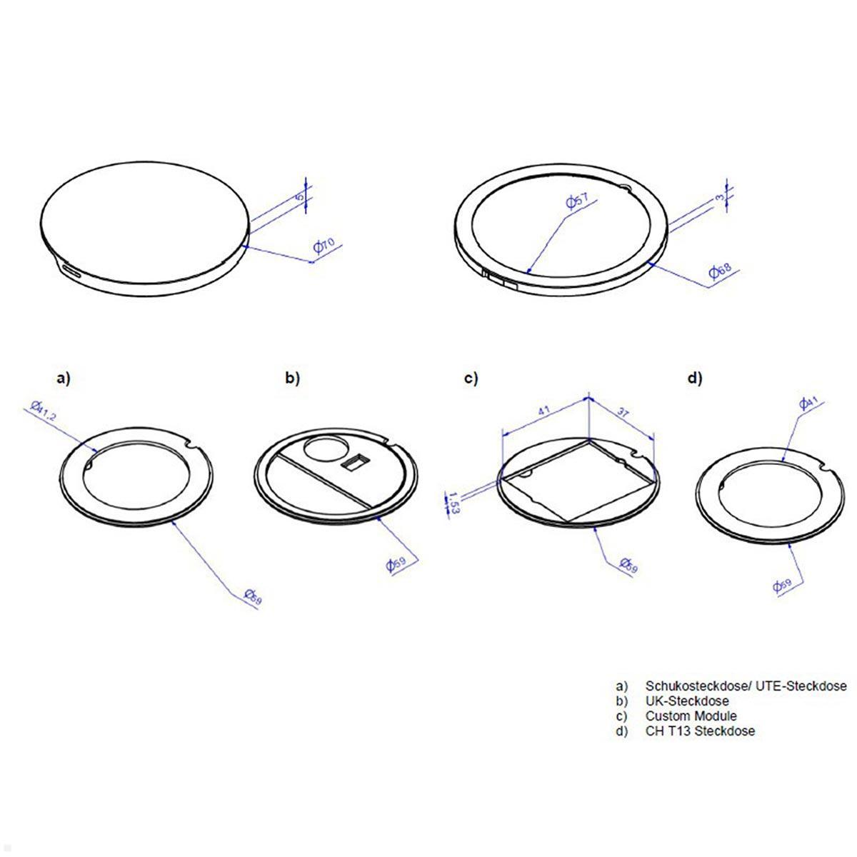 Bachmann PIX Einbausteckdose mit Deckel und GST18 Zuleitung (926.000D) - Maße Deckelset Bachmann PIX Einbausteckdose mit Deckel und GST18 Zuleitung (926.000D) - Maße Deckelset