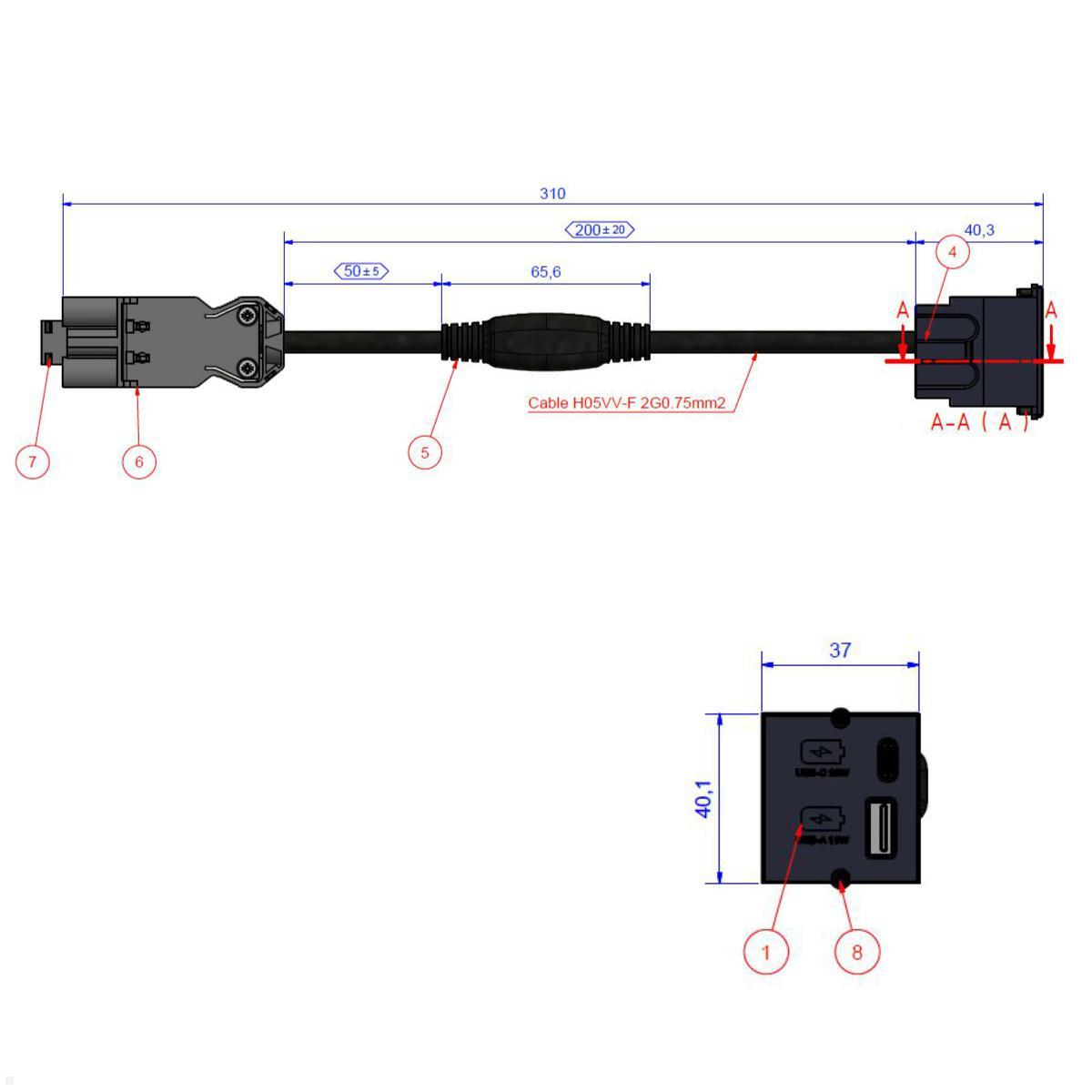 Bachmann PIX Einbau USB Charger USB-A / USB-C Ladegerät (926.330), Zeichnung Maße Bachmann PIX Einbau USB Charger USB-A / USB-C Ladegerät (926.330), Zeichnung Maße