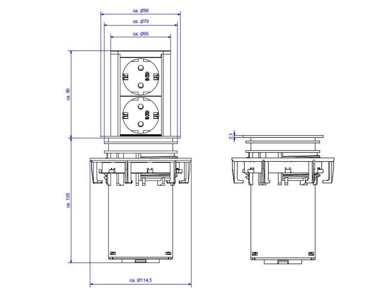 Bachmann ELEVATOR 2x Steckdose (928.002) Maße Bachmann ELEVATOR 2x Steckdose (928.002) Maße