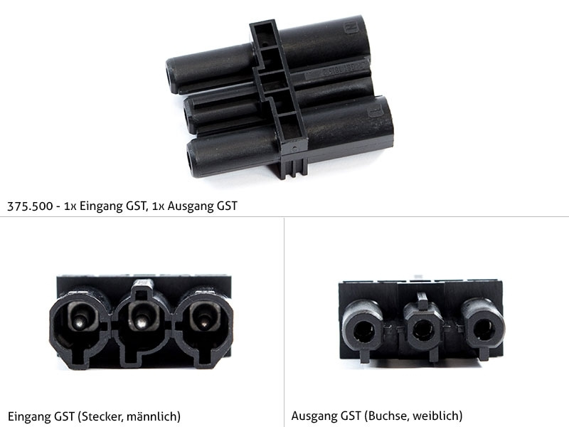 Répartiteur En T Bachmann 375.107 GST18/3 | 3 Pôles, 1 Entrée 2 Sorties | 250V 20A | Couleur Noir Avec Fixation